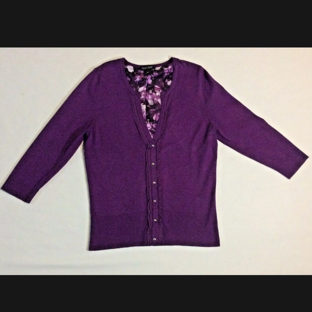 White House Black Market Purple Floral Cardigan